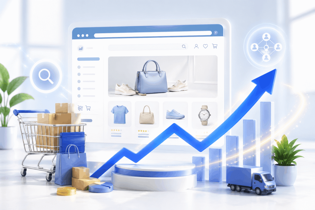 E-commerce SEO services concept with online store