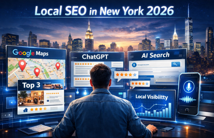 Local SEO in New York 2026 dashboard showing Google Maps rankings