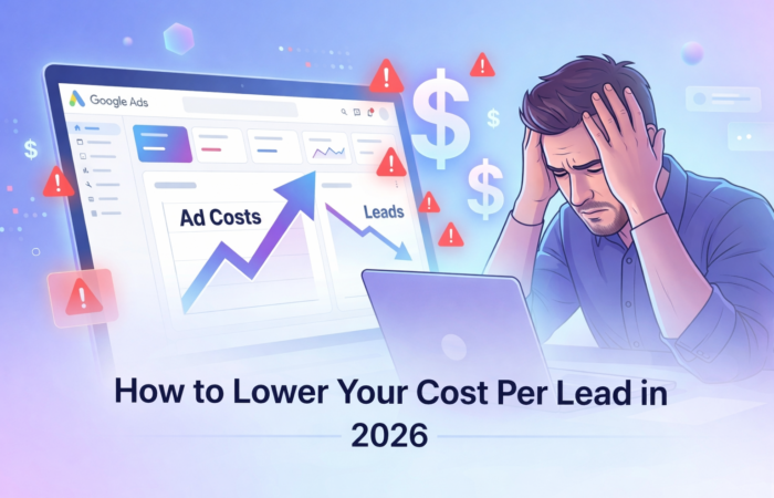 lower cost per lead (CPL) infographic showing Google Ads