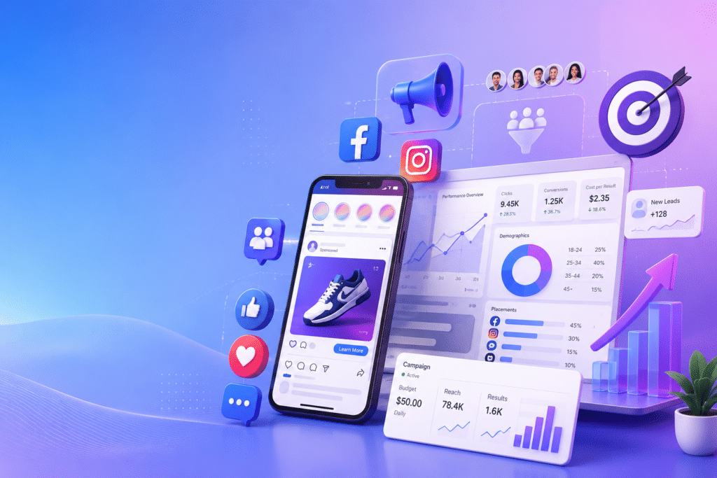 Social media ads analytics growth dashboard UI