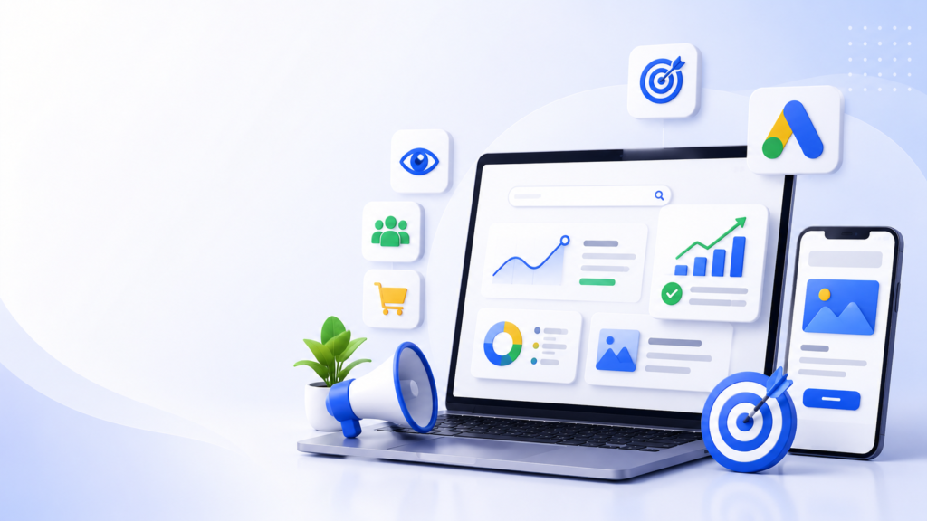 Modern digital marketing dashboard illustration.