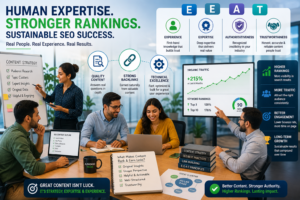 human SEO content strategy with E-E-A-T, quality content